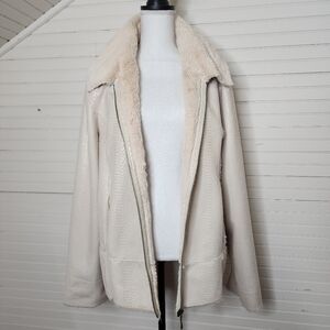 Pamela McCoy Y2K Faux Snakeskin Shearling Zip Jacket Ivory 1X